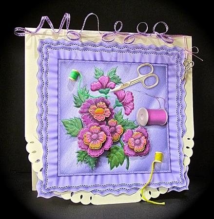 Applique Flowers Frilly Cushion Card Front by Cynthia Massey