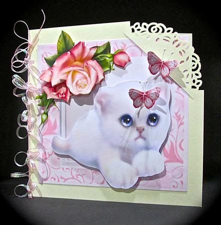 Cute Fluffy Kitten with Pink Rose's 8x8 Mini Kit by Cynthia Massey