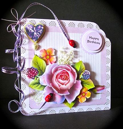 Pink Rose in Corner Cut Out Card by Cynthia Massey