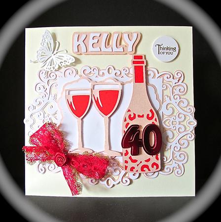 Fancy Frame Tent Card With Bottle And Glasses  by Cynthia Massey