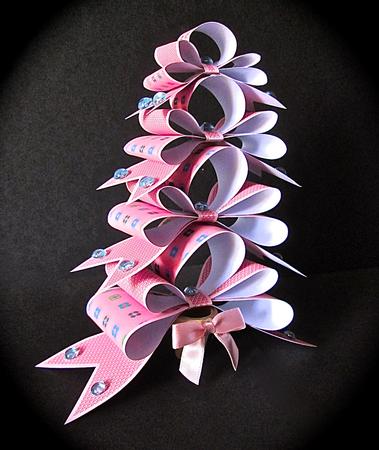 4 Triple Bows Mini Kit - Tiny Flowers on Deep Pink by Cynthia Massey