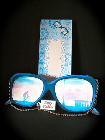 Reflection in Cycling Glasses Shaped Card Kit by Cynthia Massey