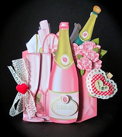 Celebration Pink Champagne Shaped Card by Cynthia Massey