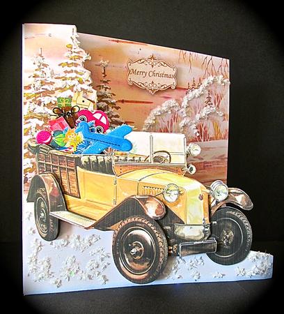Vintage Car Christmas Shaped Card Kit & Decoupage by Cynthia Massey