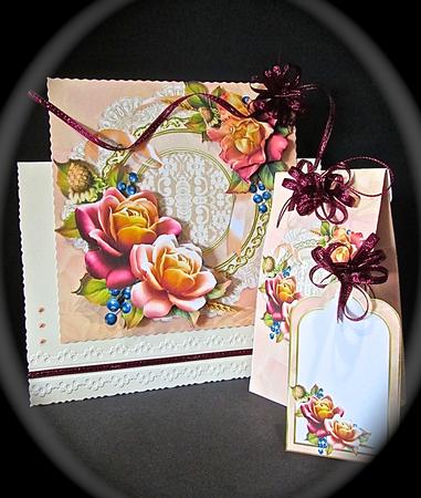 8x8 Early Autumn Roses on Antique Lace Mat Mini Kit by Cynthia Massey