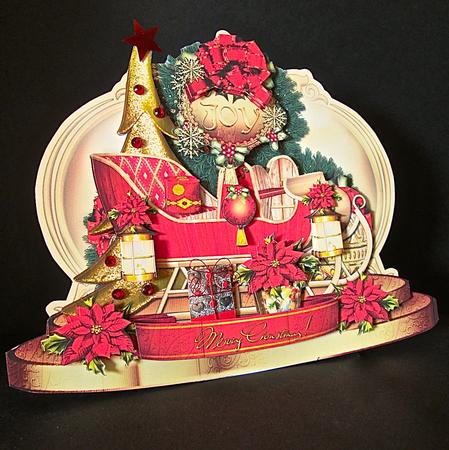 Christmas Gift Sleigh with Red Poinsettias by Cynthia Massey