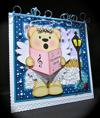 8x8 Xmas Livvy Bear Carol Singing Angel 3D Decoupage by Cynthia Massey