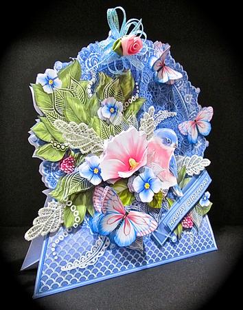 Shaped Triangular Base Bluebird, Flowers and Butterflies by Cynthia Massey
