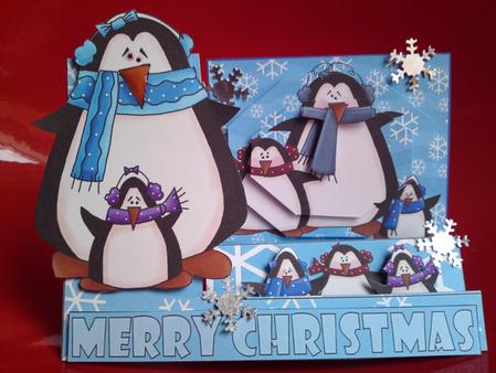 Christmas Penguins Side Stepper card by Cynthia Massey