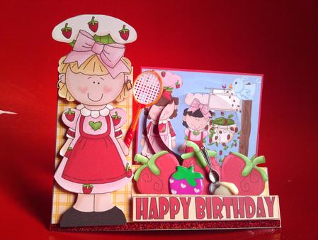 Strawberry Girls Side Stepper card by Cynthia Massey
