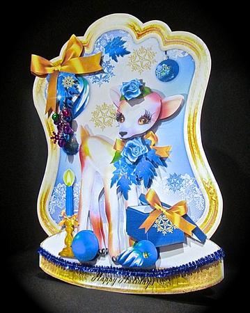 Winter Festive Holiday Card with White Doe by Cynthia Massey