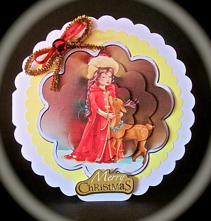 Holy Night, Girl and Bambi Scalloped Rocker Card Kit by Cynthia Massey