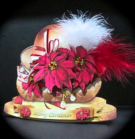 Christmas Fashionable Hat with Red Poinsettias by Cynthia Massey