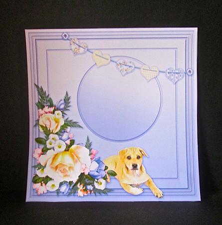 Golden Puppy with Peach Roses 8in x 8in Insert Plate by Cynthia Massey