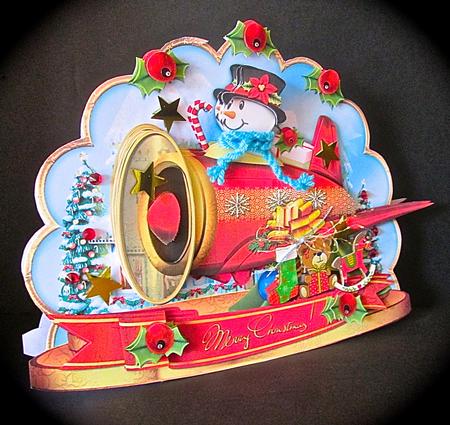 Cute Christmas Snowman in Airplane by Cynthia Massey