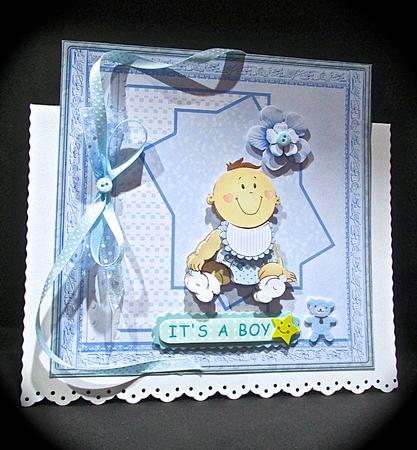 Baby Boy Birthday 7x7 Card with Decoupage by Cynthia Massey