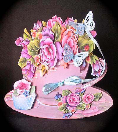 Pink Tea Cup and Roses Shaped Card Mini Kit by Cynthia Massey