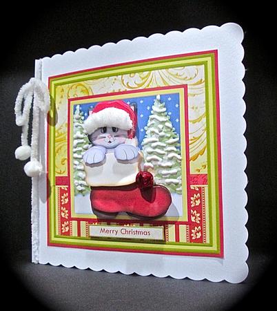 Puss in Santa Boot Christmas Card Mini Kit & Decoupage by Cynthia Massey