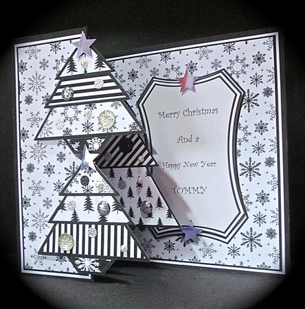 Fold Back Pop-up - Black and White Patchwork Trees by Cynthia Massey