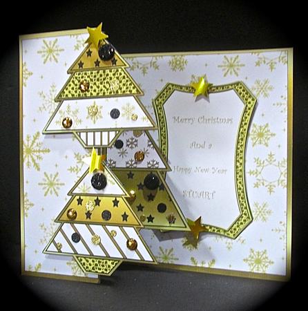 Fold Back Pop-up - Gold Patchwork Trees by Cynthia Massey