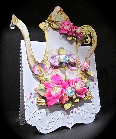 Beautiful Cream Vintage Teapot with Roses by Cynthia Massey