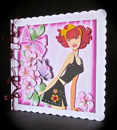 Pretty Flowers with Fashion Girl, Butterflies & Bow 8x8 by Cynthia Massey