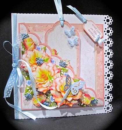 Square Scallop Pocket Peach Roses Mini Kit & Decoupage by Cynthia Massey