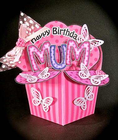 3D Birthday Mum Diagonal Words Rubber Band Pop Up Box Card by Cynthia Massey