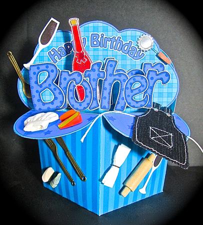 3D Birthday Brother Diagonal Words Rubber Band Pop Up Box by Cynthia Massey