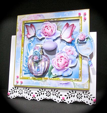 Perfume Bottle with Roses Card Front by Cynthia Massey
