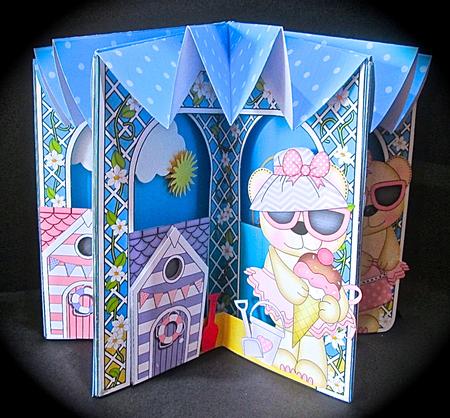 3D Livvy Bear at the Seaside Carousel Scene Card Kit by Cynthia Massey