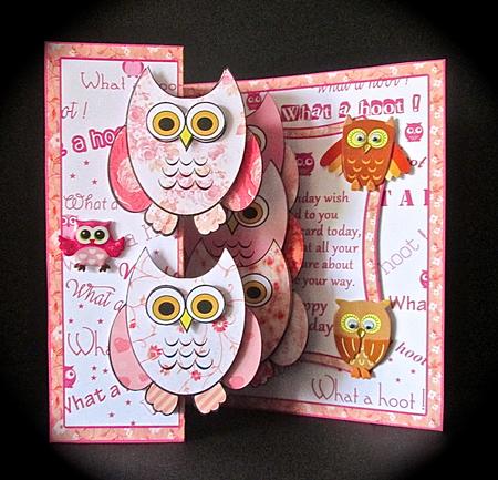 Fold Back Pop-up Pink Owls by Cynthia Massey