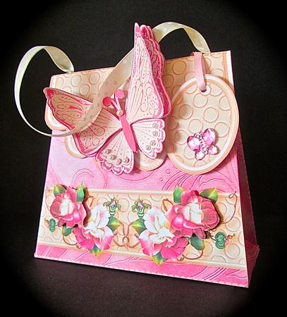 Handbag Gift Box Hot Pink Roses with Butterfly by Cynthia Massey