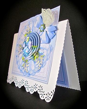 Blue Roses with Broiderie Anglaise Doily Matching 6x6 Insert by Cynthia Massey