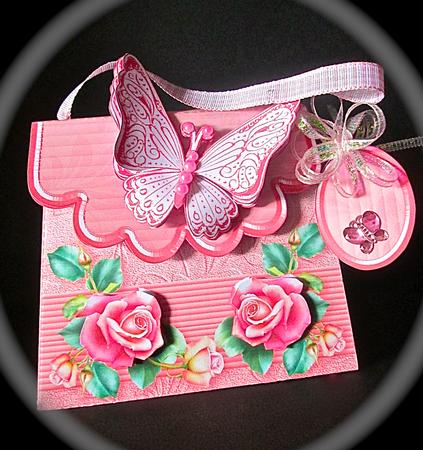Handbag Gift Box Pink Roses with Butterfly by Cynthia Massey