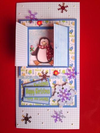 Open the Door! Christmas Penguin Card by Cynthia Massey
