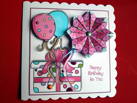 Birthday Balloons & Present - Cardfront + Teabag by Cynthia Massey