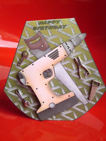 DIY Drill Tools Male Birthday Wobble Card by Cynthia Massey