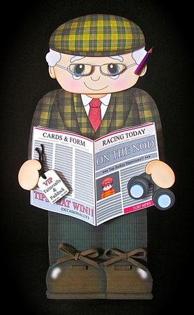 3D on the Shelf Card Kit - Old Man Racing Punter Aubrey by Cynthia Massey