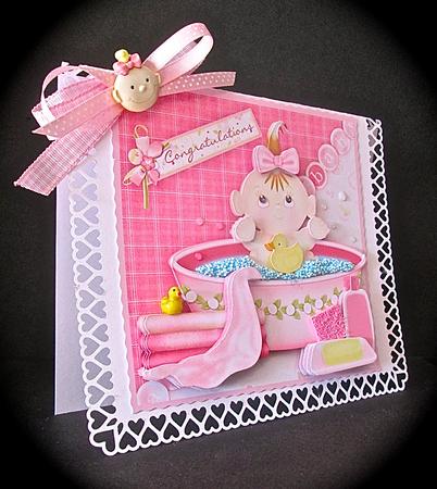 New Baby Girl in Bath Topper & Decoupage by Cynthia Massey