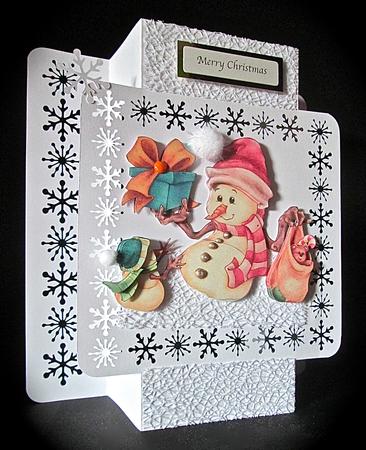 Happy Snowman with Little Deer and Son A4 by Cynthia Massey