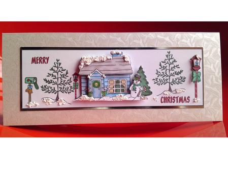 Snowman Christmas Village Scene Dl Card with Decoupage by Cynthia Massey