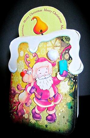 Candle Shape Card Santa Selfie 686 by Cynthia Massey