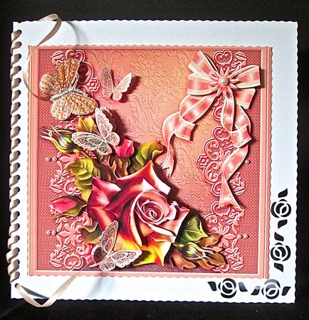 Autumn Roses with Lace and Butterflies 8inx8in Decoupage Kit by Cynthia Massey