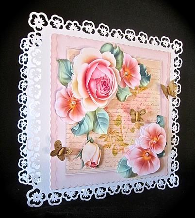 Beautiful Roses on a Script Mat  by Cynthia Massey