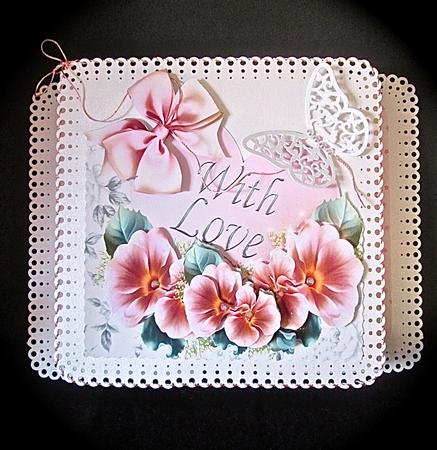 With Love! Pink Heart with Pretty Roses and Bow 8x8 by Cynthia Massey