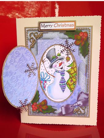 Snowman Holly Christmas A5 Locket Card Front by Cynthia Massey