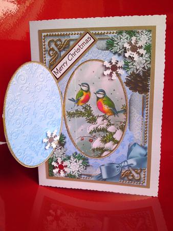 Christmas Blue Tits Snow A5 Locket Card Front by Cynthia Massey