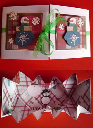 Snowmen on Tartan Exploding Card by Cynthia Massey