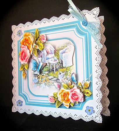 Lovely Rosy Glo Roses in a Shaped Card  by Cynthia Massey